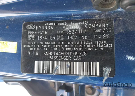 2016 Hyundai Accent Se from USA, damaged, VIN KMHCT4AE0GU105528